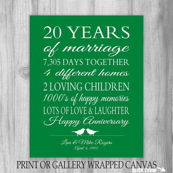 Best ideas about 20Th Anniversary Gift Ideas For A Couple
. Save or Pin 20th Anniversary Gift 20 Year Anniversary Gift Canvas Now.