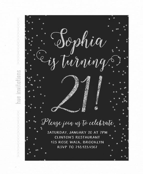 Best ideas about 21st Birthday Invitations
. Save or Pin 21st birthday invitation silver and black silver glitter Now.