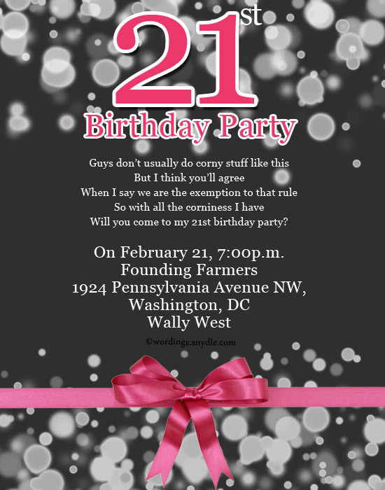 Best ideas about 21st Birthday Invitations
. Save or Pin 21st Birthday Party Invitation Wording Wordings and Messages Now.