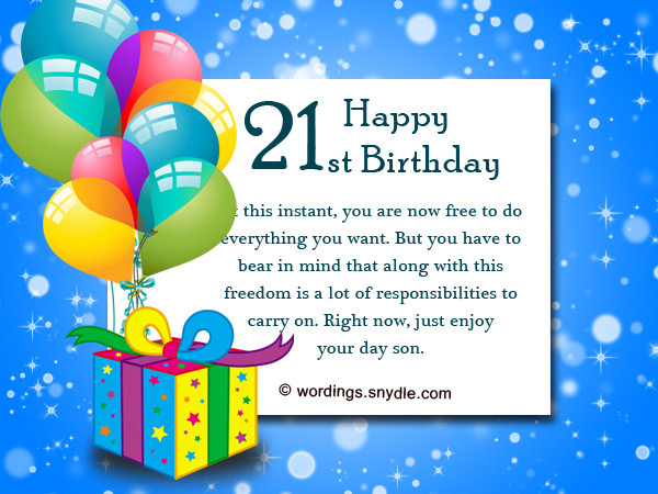 Best ideas about 21st Birthday Quotes For Son
. Save or Pin 21st Birthday Wishes Messages and 21st Birthday Card Now.