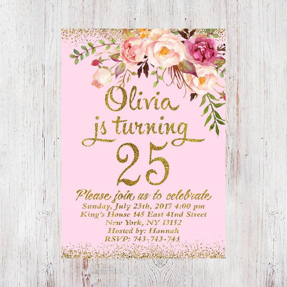 Best ideas about 25th Birthday Invitations
. Save or Pin 25th Birthday Invitation Any Age Women Birthday Invitation Now.