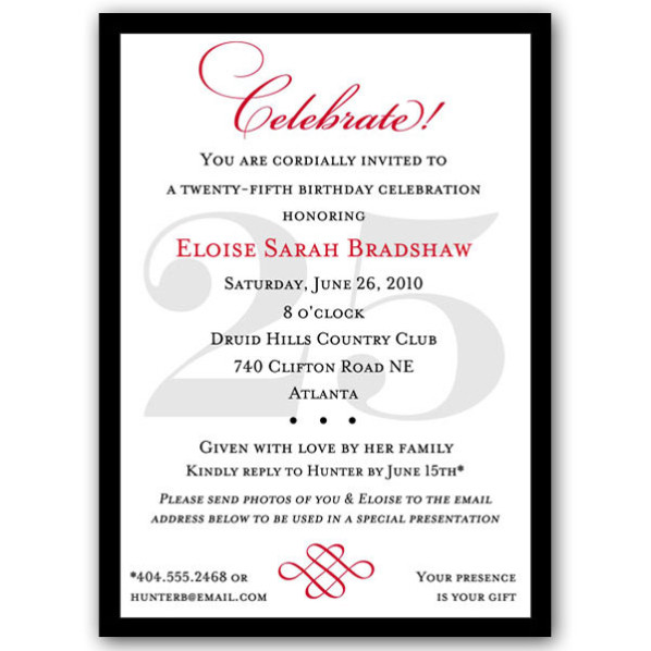 Best ideas about 25th Birthday Invitations
. Save or Pin Classic 25th Birthday Celebrate Milestone Invitations Now.