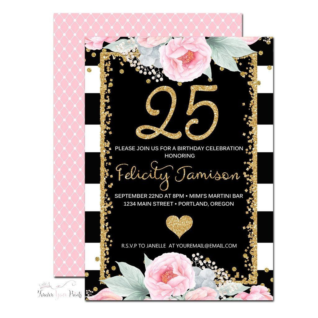 Best ideas about 25th Birthday Invitations
. Save or Pin Black and White Striped Printable 25th Birthday Invitation Now.