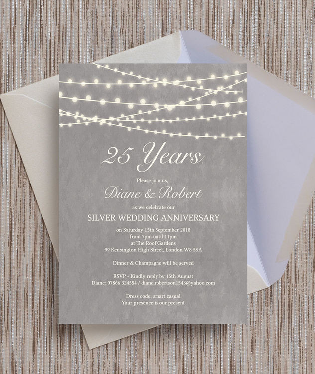 Best ideas about 25th Birthday Invitations
. Save or Pin Grey Fairy Lights 25th Silver Wedding Anniversary Now.