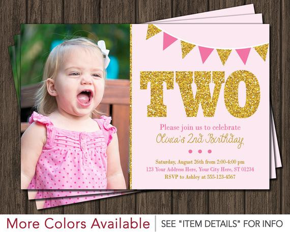 Best ideas about 2nd Birthday Invitations
. Save or Pin Pink and Gold 2nd Birthday Invitation with Light Now.