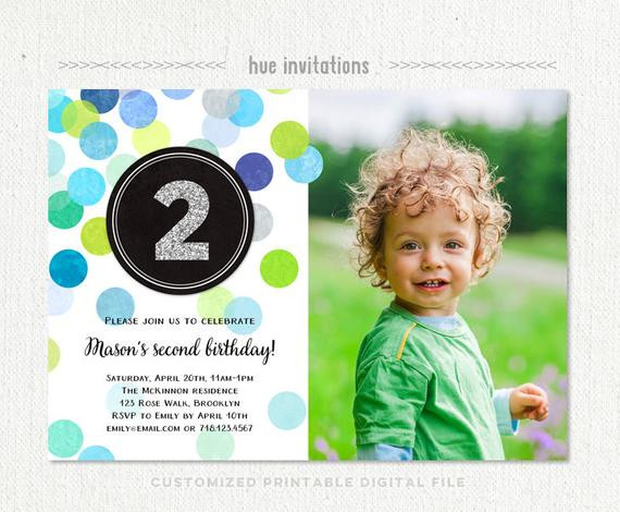 Best ideas about 2nd Birthday Invitations
. Save or Pin 2nd birthday invitation boy blue green silver glitter second Now.