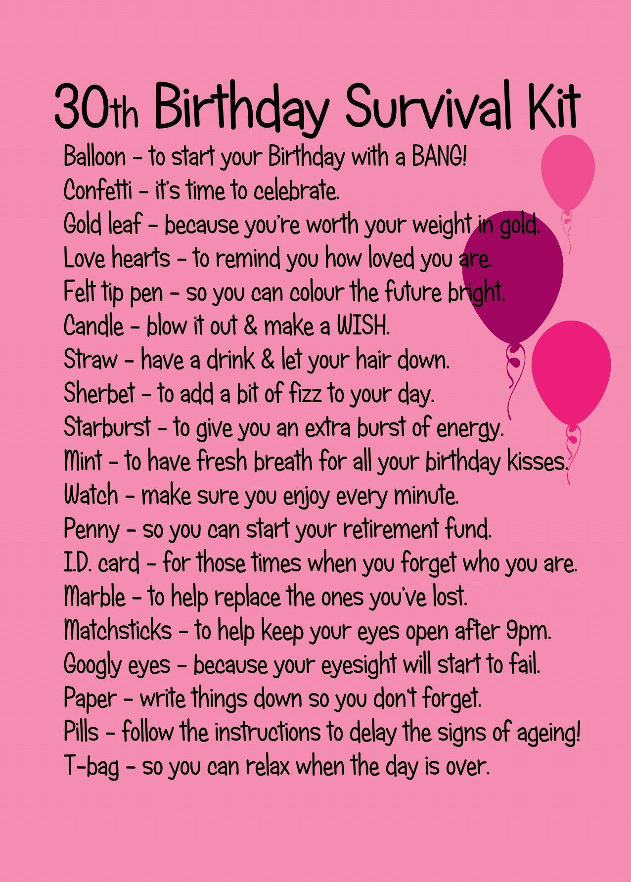 Best ideas about 30th Birthday Funny
. Save or Pin 30TH BIRTHDAY SURVIVAL KIT PINK Amazon Kitchen Now.