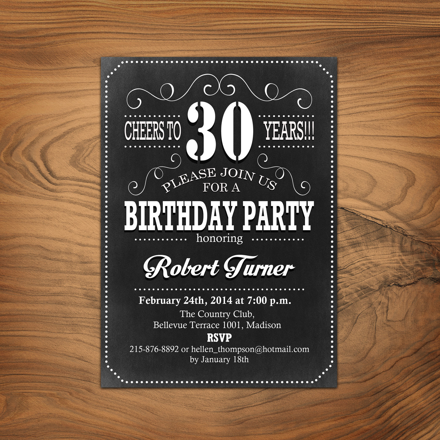 Best ideas about 30th Birthday Invitations For Him
. Save or Pin 30th Birthday Invitation 40th 50th 60th Any Age Now.