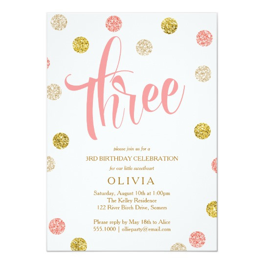 Best ideas about 3rd Birthday Invitations
. Save or Pin Third Birthday Invitation Pink and Gold Invitation Now.
