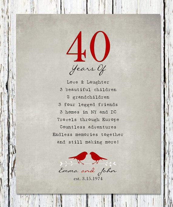Best ideas about 40Th Anniversary Gift Ideas For Parents
. Save or Pin 1000 ideas about 40th Anniversary Gifts on Pinterest Now.