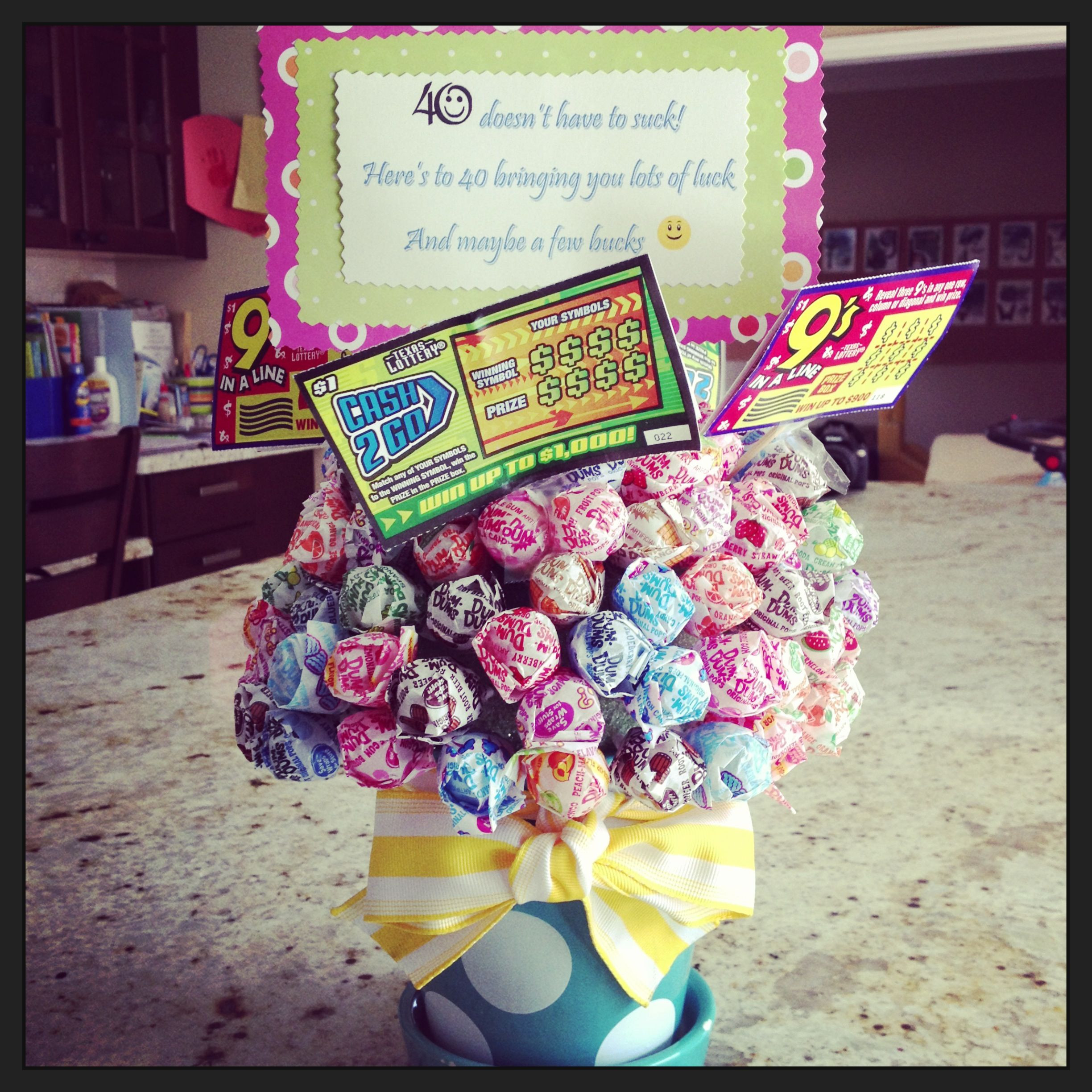 Best ideas about 40Th Bday Gift Ideas
. Save or Pin 40th birthday t Sucker bouquet with lotto tickets Now.