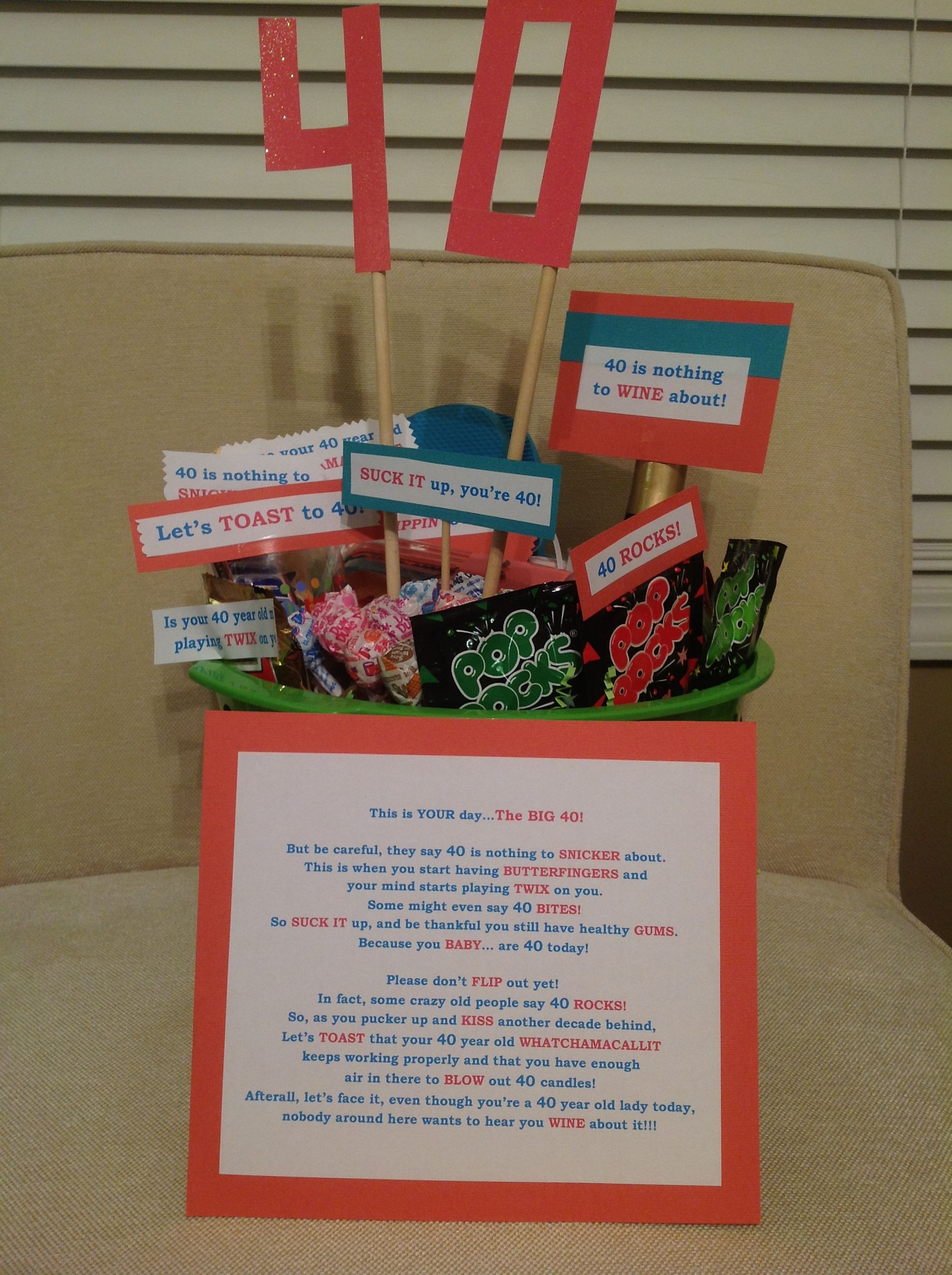 Best ideas about 40th Birthday Gag Gift Ideas
. Save or Pin 40th birthday party t basket Diy So easy to put Now.