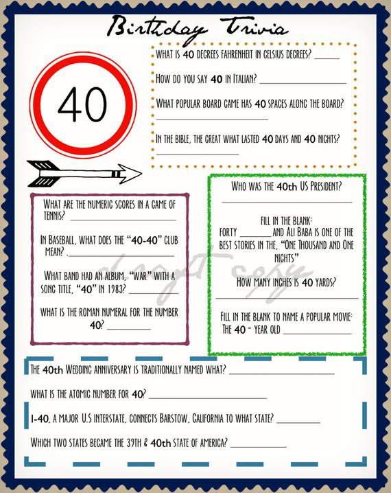 Best ideas about 40th Birthday Party Games
. Save or Pin 40th Birthday Trivia Game Instant Download Everything to Now.
