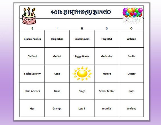 Best ideas about 40th Birthday Party Games
. Save or Pin 40th Birthday Party Bingo Game 60 Cards Old Age Theme Now.