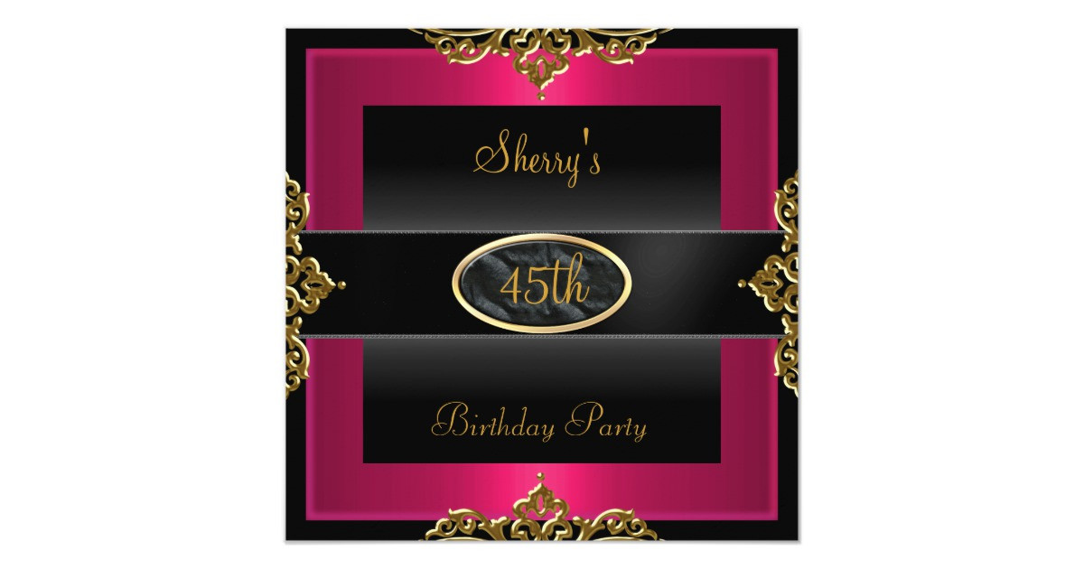Best ideas about 45th Birthday Ideas
. Save or Pin 45th Birthday Party Pink Red Black Gold 2 Card Now.