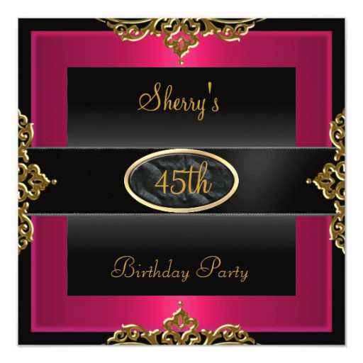 Best ideas about 45th Birthday Ideas
. Save or Pin 45th Birthday Party Pink Red Black Gold 2 Card Now.