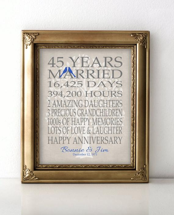 Best ideas about 45Th Wedding Anniversary Gift Ideas
. Save or Pin 45th Wedding Anniversary Gift for Parents Sapphire Anniversary Now.