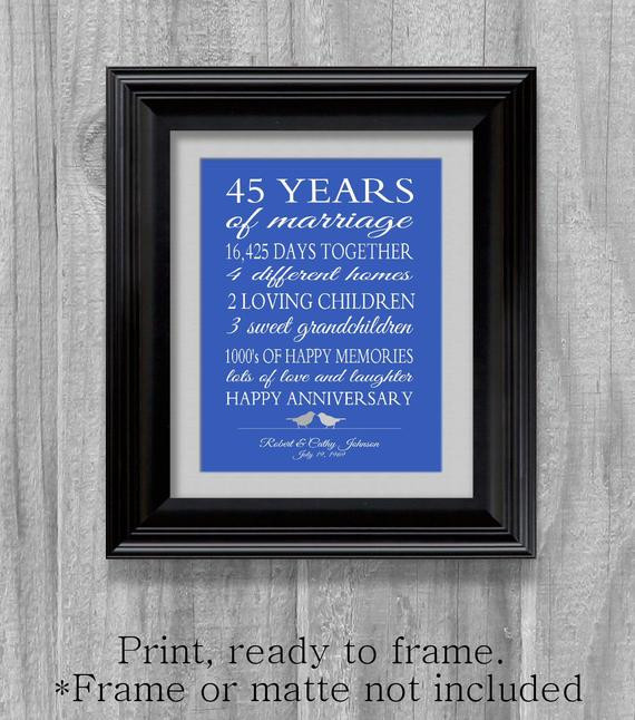 Best ideas about 45Th Wedding Anniversary Gift Ideas For Parents
. Save or Pin 45th Anniversary Gift Parents Sapphire Blue Personalized Love Now.
