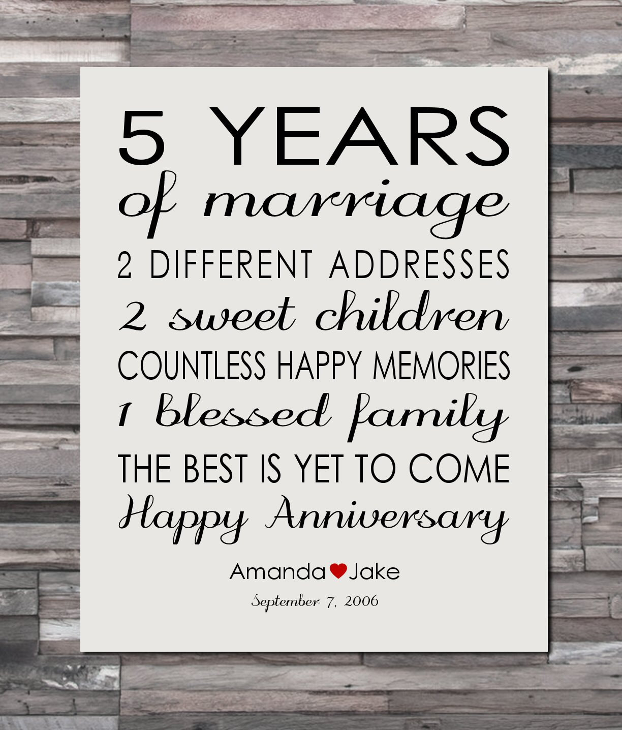 Best ideas about 5 Year Wedding Anniversary Gift Ideas
. Save or Pin Anniversary Gift Print 5 Year Wedding 5th Anniversary Now.