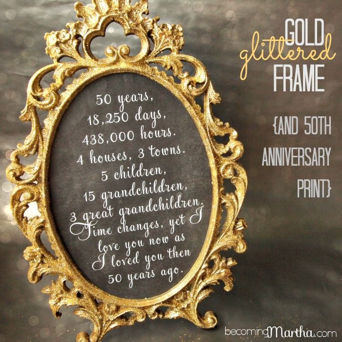Best ideas about 50 Year Anniversary Gift Ideas
. Save or Pin Gold and Glittered Frame and Print 50th Anniversary Now.