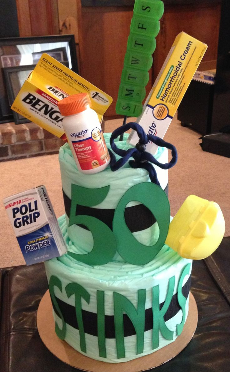 Best ideas about 50th Birthday Gag Gifts
. Save or Pin 50th birthday Adult diaper cake with survival needs for Now.
