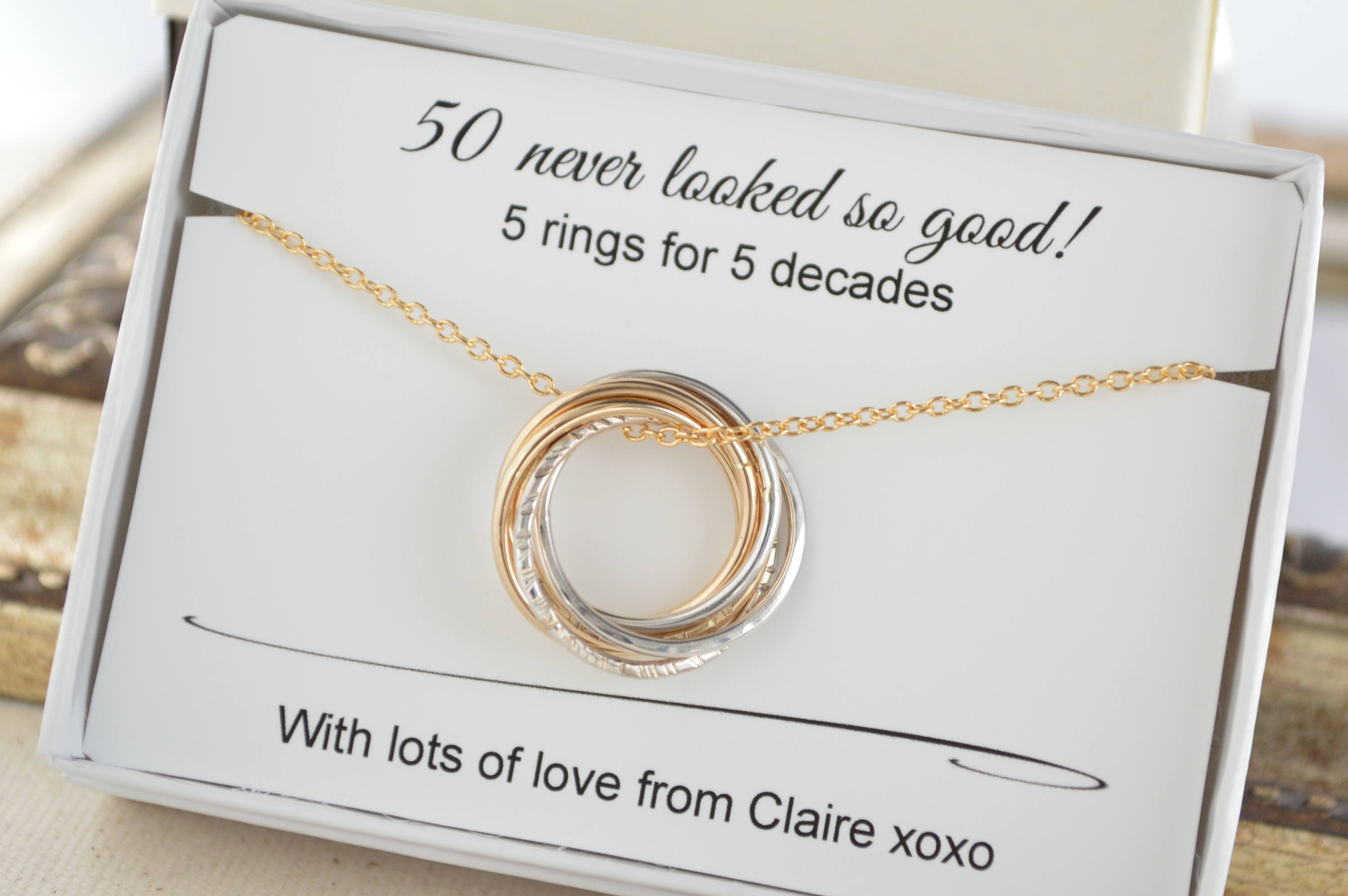 Best ideas about 50th Birthday Gifts For Her
. Save or Pin 50th Birthday t for women 5 Rings necklace 50th Now.