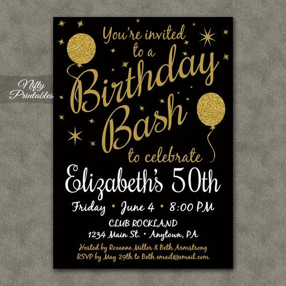 Best ideas about 50th Birthday Invitations
. Save or Pin 50th Birthday Invitation Printable 50 Black Gold Glitter Now.