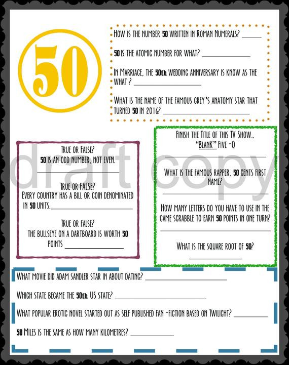 Best ideas about 50th Birthday Party Games
. Save or Pin 50th Birthday Trivia Game Instant Download Everything to Now.