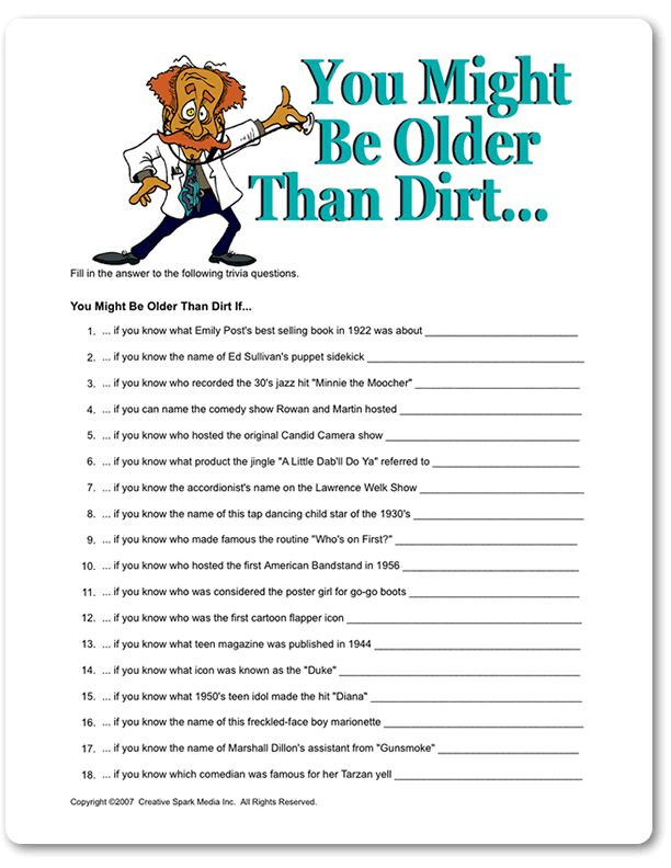 Best ideas about 50th Birthday Party Games
. Save or Pin Printable You Might Be Older Than Dirt Now.