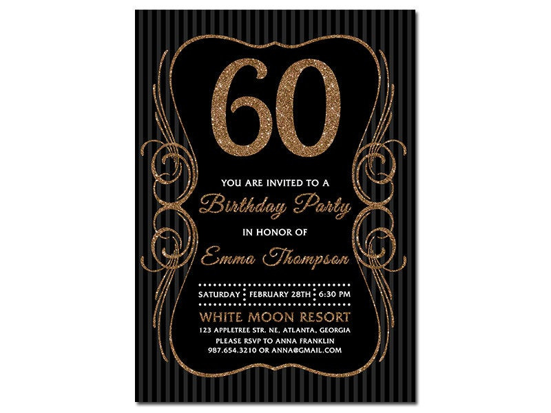 Best ideas about 60 Birthday Invitations
. Save or Pin 60th Birthday Invitations Black & Gold Glitter 60 Bday Now.