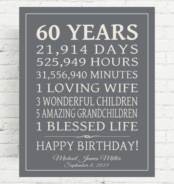 Best ideas about 60 Yr Old Birthday Gifts
. Save or Pin 60th BIRTHDAY GIFT Sign Dad Birthday Gift Mom by Now.