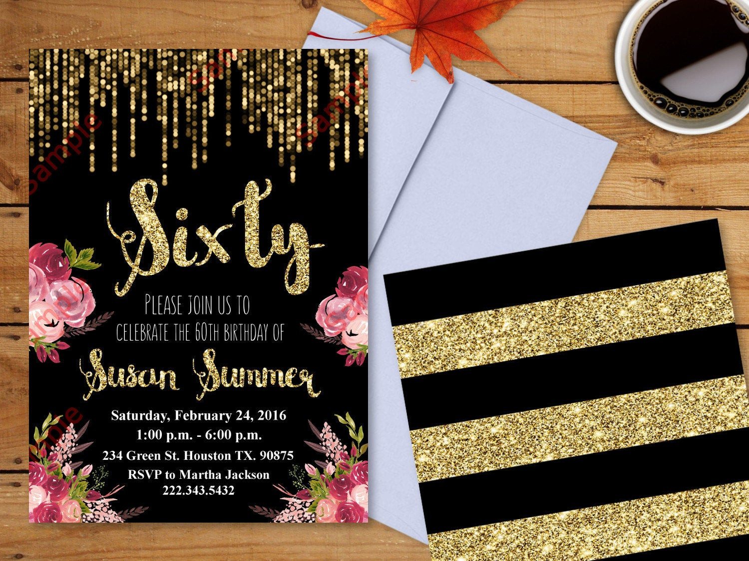 Best ideas about 60th Birthday Invitations For Her
. Save or Pin 60th Birthday Invitation Gold Glitter Invitation Floral Now.