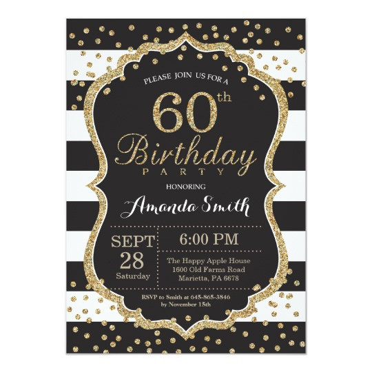 Best ideas about 60th Birthday Invitations For Her
. Save or Pin 60th Birthday Invitation Black and Gold Glitter Card Now.