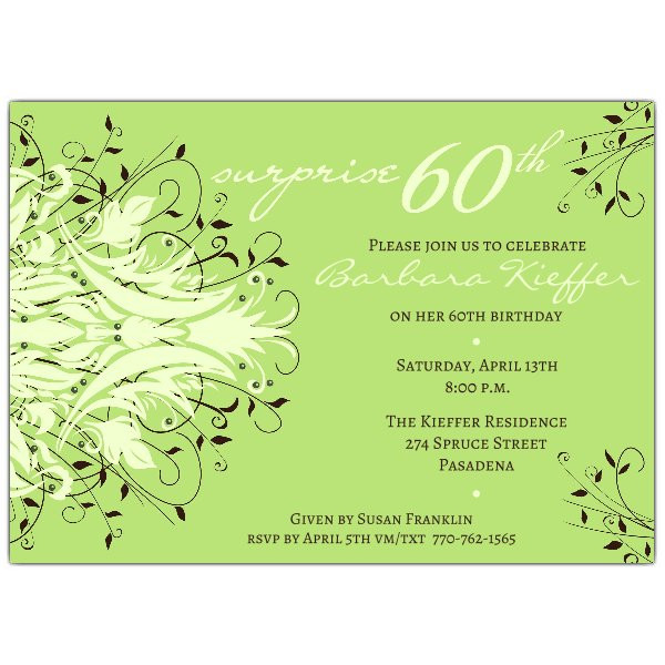 Best ideas about 60th Birthday Invitations For Her
. Save or Pin Andromeda Green Surprise 60th Birthday Invitations Now.