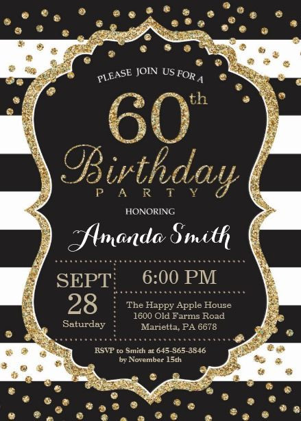 Best ideas about 60th Birthday Invitations For Him
. Save or Pin 60th Birthday Invitation Black and Gold Glitter Card Now.