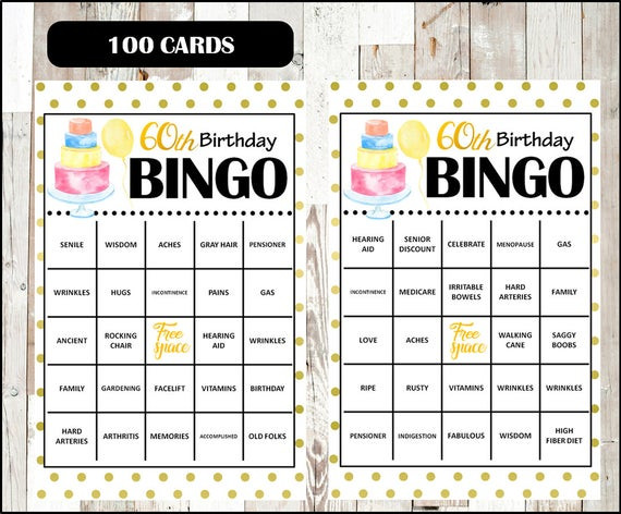 Best ideas about 60th Birthday Party Game
. Save or Pin 60th Birthday Party Bingo Game 100 different Cards Old Age Now.