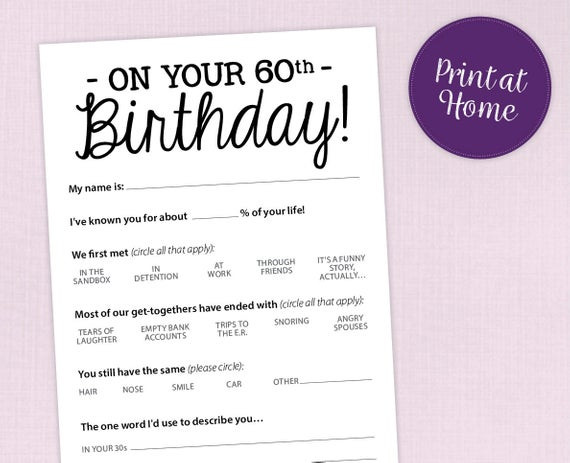 Best ideas about 60th Birthday Party Game
. Save or Pin 60th Birthday Party Game Card Funny Milestone Printable PDF Now.