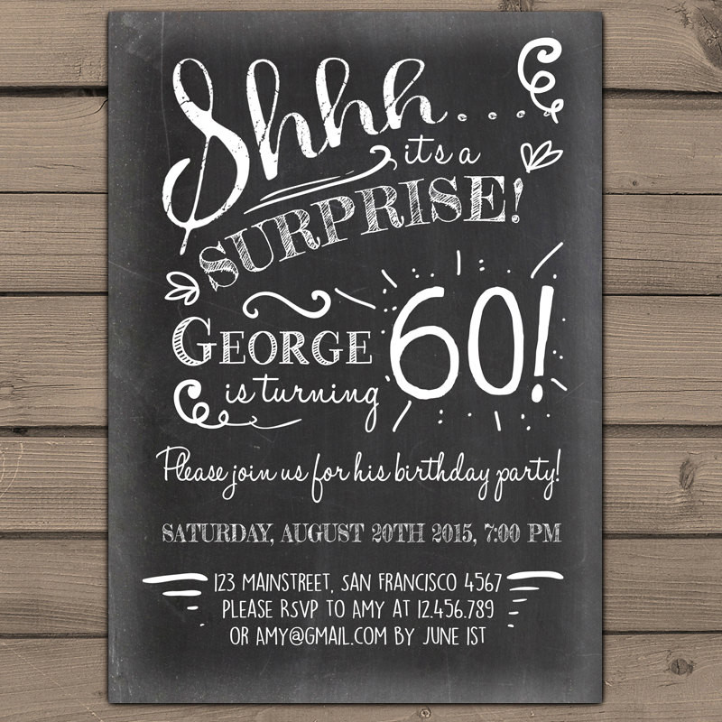 Best ideas about 60th Birthday Party Invitations
. Save or Pin Surprise 60th birthday invitation Chalkboard invitation Now.