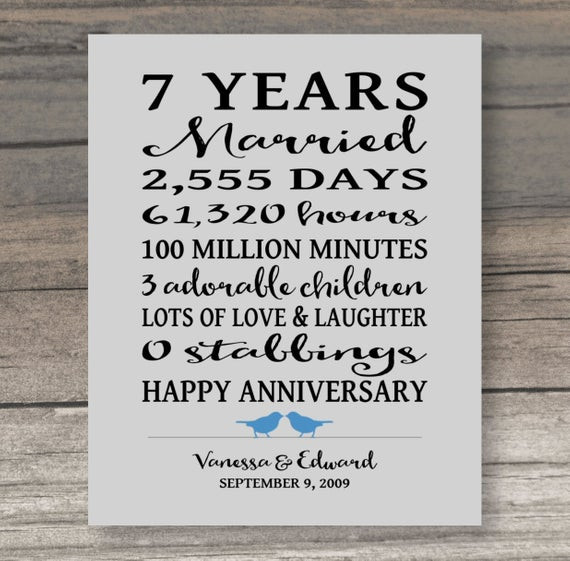 Best ideas about 7 Year Anniversary Gift Ideas
. Save or Pin 7 Year ANNIVERSARY GIFT Funny Anniversary Gift for Spouse Art Now.