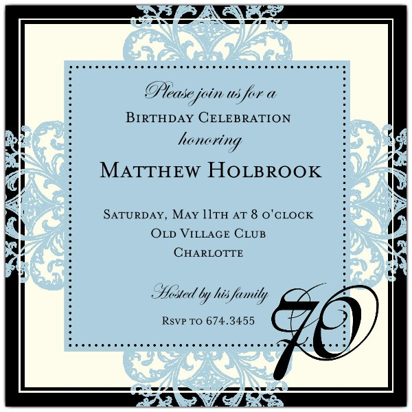 Best ideas about 70th Birthday Invitations
. Save or Pin Decorative Square Border Blue 70th Birthday Invitations Now.