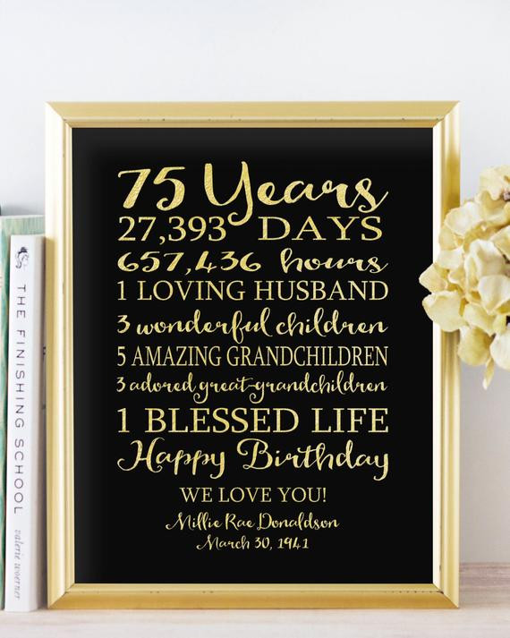 Best ideas about 75 Birthday Decorations
. Save or Pin 75th BIRTHDAY Sign Birthday GIFT Personalized 75 Years Dad Now.