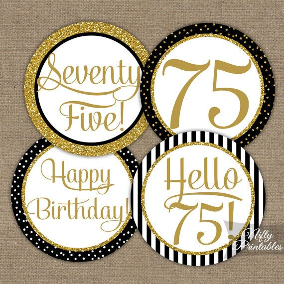 Best ideas about 75 Birthday Decorations
. Save or Pin 75th Birthday Cupcake Toppers Black & Gold 75 Years Bday Now.