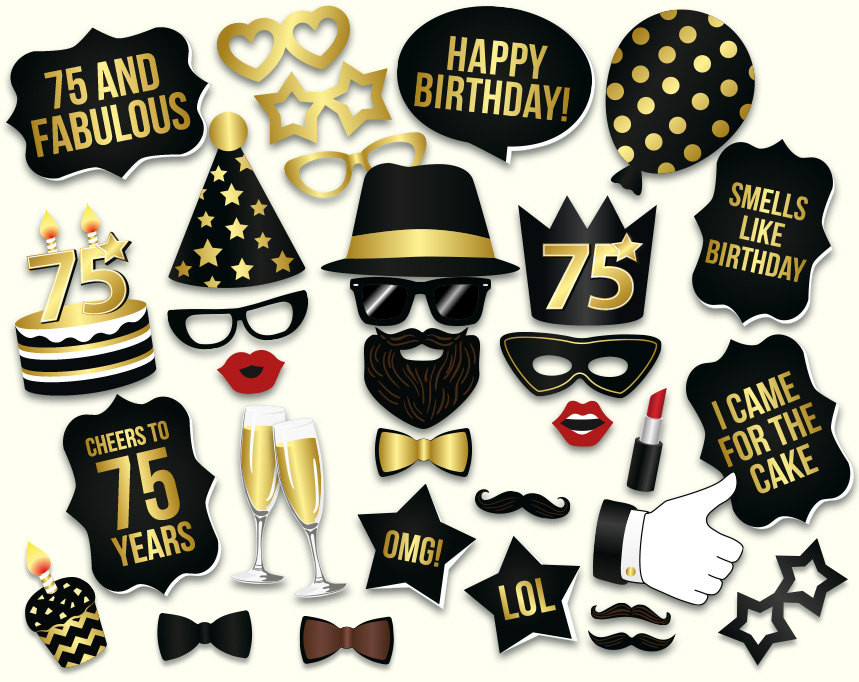Best ideas about 75 Birthday Decorations
. Save or Pin 75th birthday photo booth props printable PDF Black and gold Now.