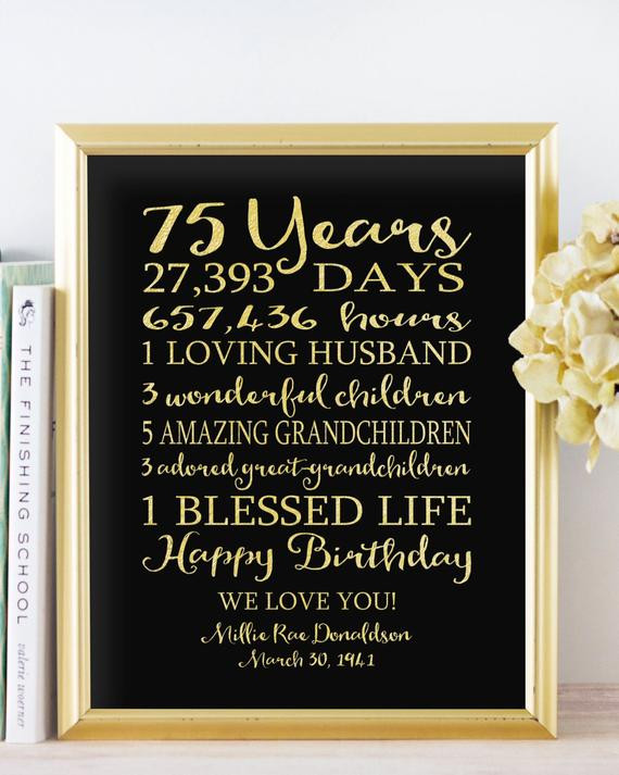 Best ideas about 75Th Birthday Gift Ideas For Dad
. Save or Pin 75th BIRTHDAY Sign Birthday GIFT Personalized 75 Years Dad Now.