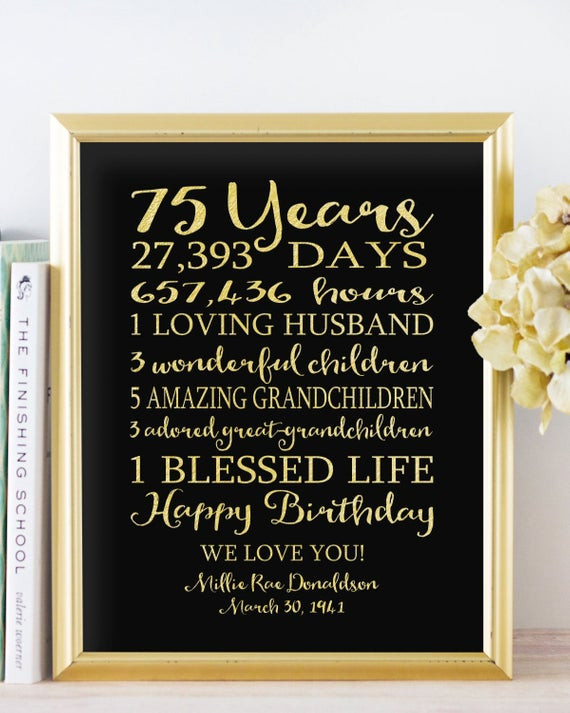 Best ideas about 75Th Birthday Gift Ideas For Grandpa
. Save or Pin 75th BIRTHDAY Sign Birthday GIFT Personalized 75 Years Dad Now.