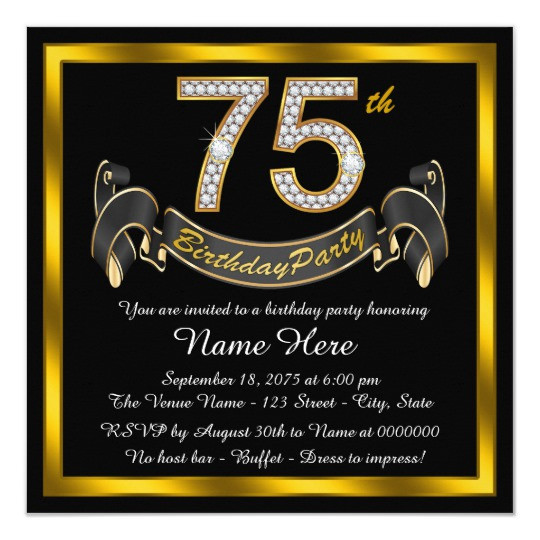 Best ideas about 75th Birthday Party Invitations
. Save or Pin Gold Diamond 75th Birthday Party Invitation Now.