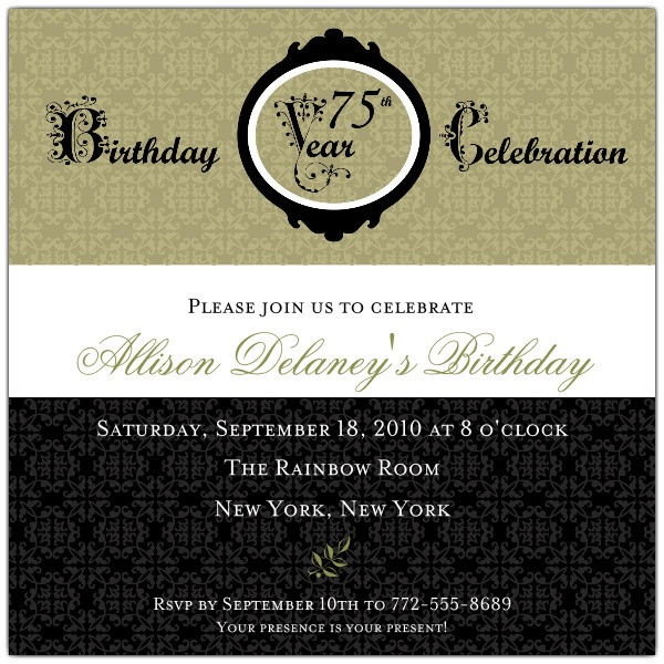 Best ideas about 75th Birthday Party Invitations
. Save or Pin Damask 75th Birthday Invitations Now.