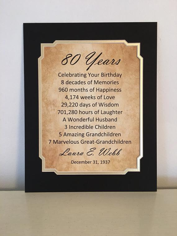 Best ideas about 80th Birthday Gifts For Dad
. Save or Pin 80th Birthday Gift Personalized Print 11 X 14 Idea Now.