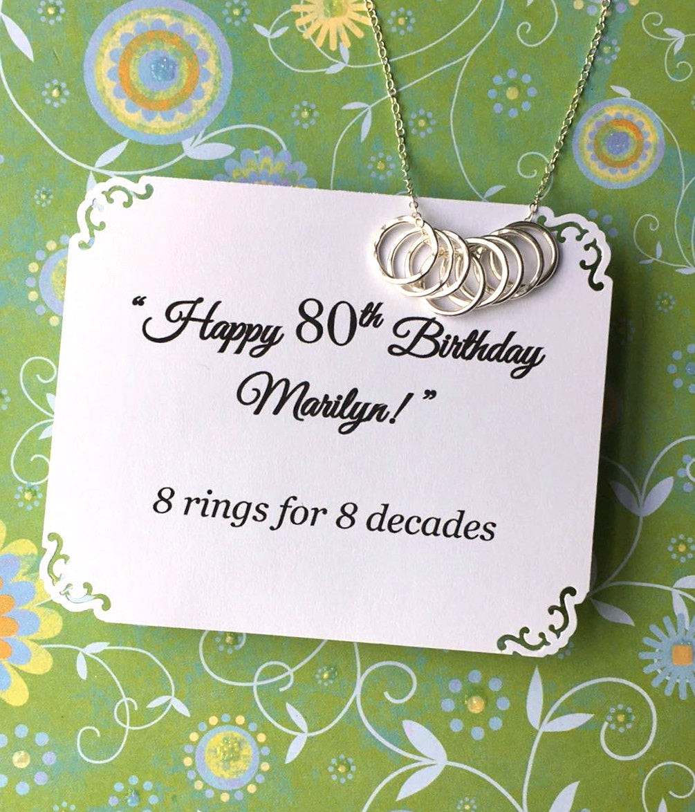 Best ideas about 80th Birthday Gifts For Mom
. Save or Pin 80th BIRTHDAY Gift for Grandma 8 Rings for 8 Decades Necklace Now.