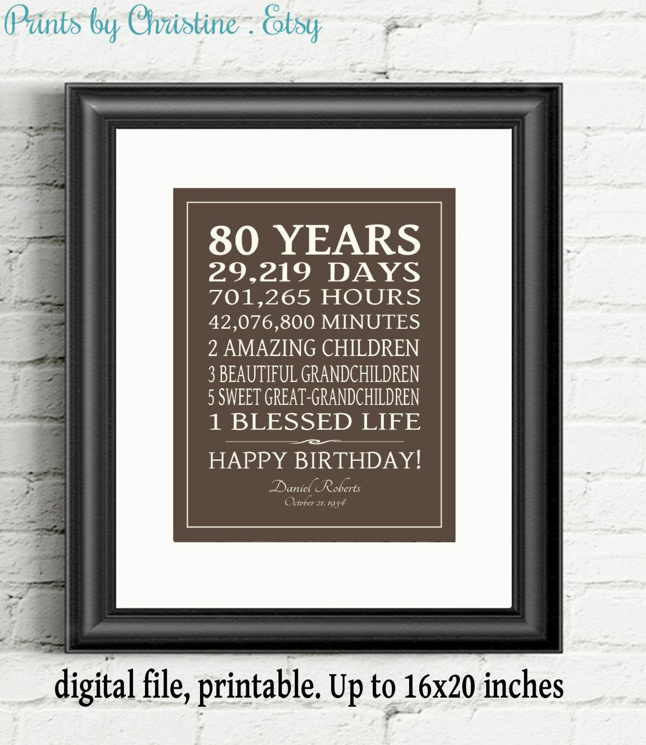 Best ideas about 80th Birthday Gifts
. Save or Pin PRINTABLE 80th BIRTHDAY GIFT Adult Birthday Sign Print Now.